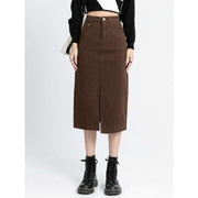 high waist denim pencil skirt, view 3 - MRSLM