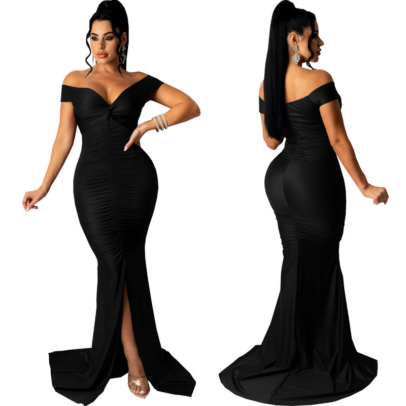 v-neck micro-wrinkle long dress, view 3 - MRSLM