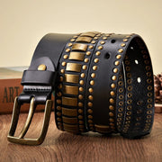 Punk rivet studded leather belt, view 5 - MRSLM