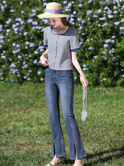 summer striped slim-fit knit tee, view 6 - MRSLM