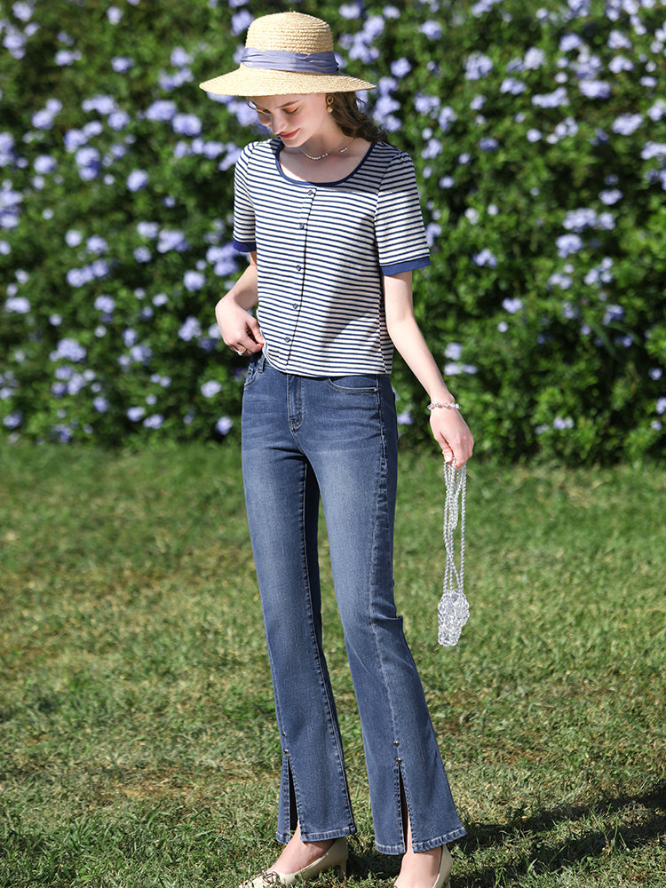 summer striped slim-fit knit tee, view 6 - MRSLM