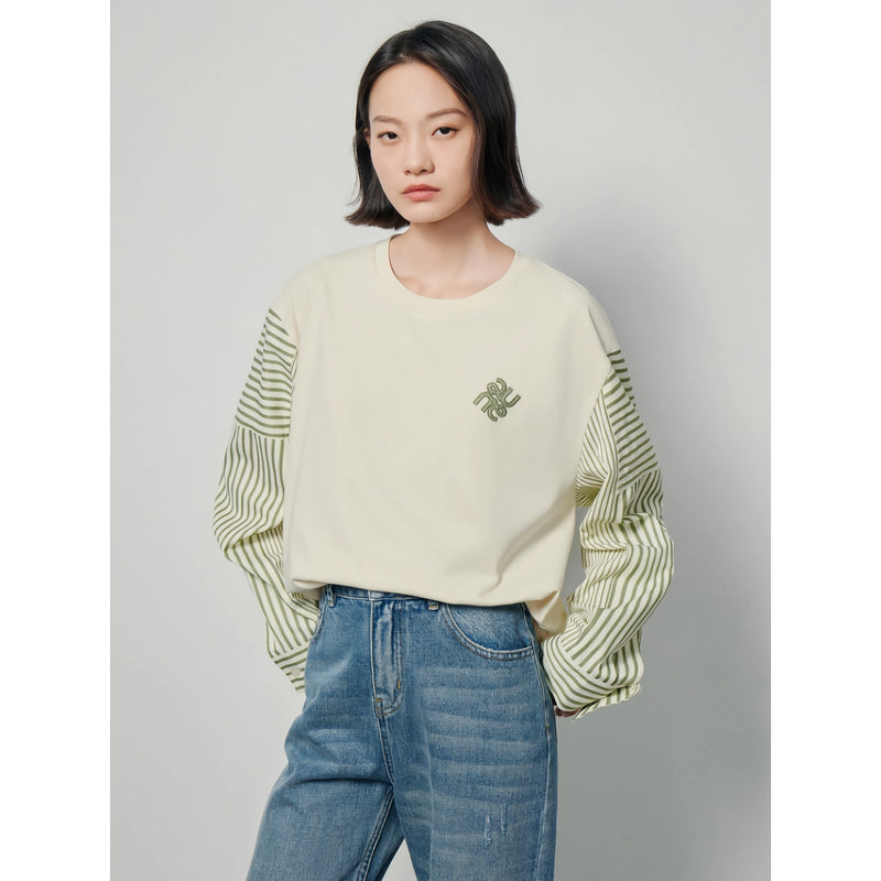contrast color patchwork pullover, view 3 - MRSLM