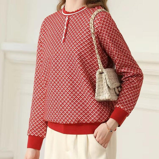 women's plaid knit ribbed sweatshirt - MRSLM
