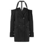 halter neck black blazer, view 6 - MRSLM