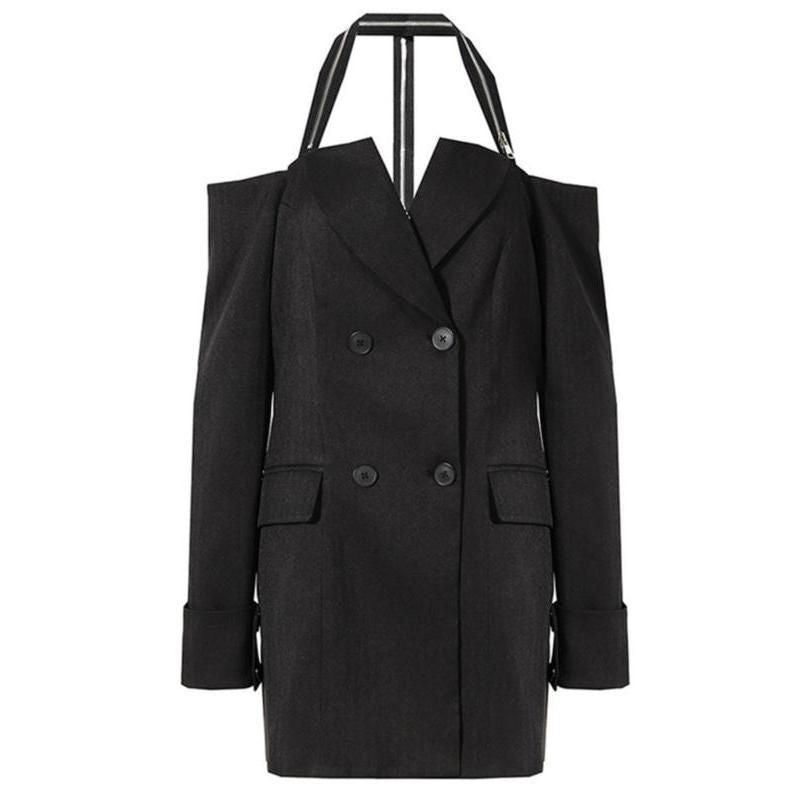 halter neck black blazer, view 6 - MRSLM