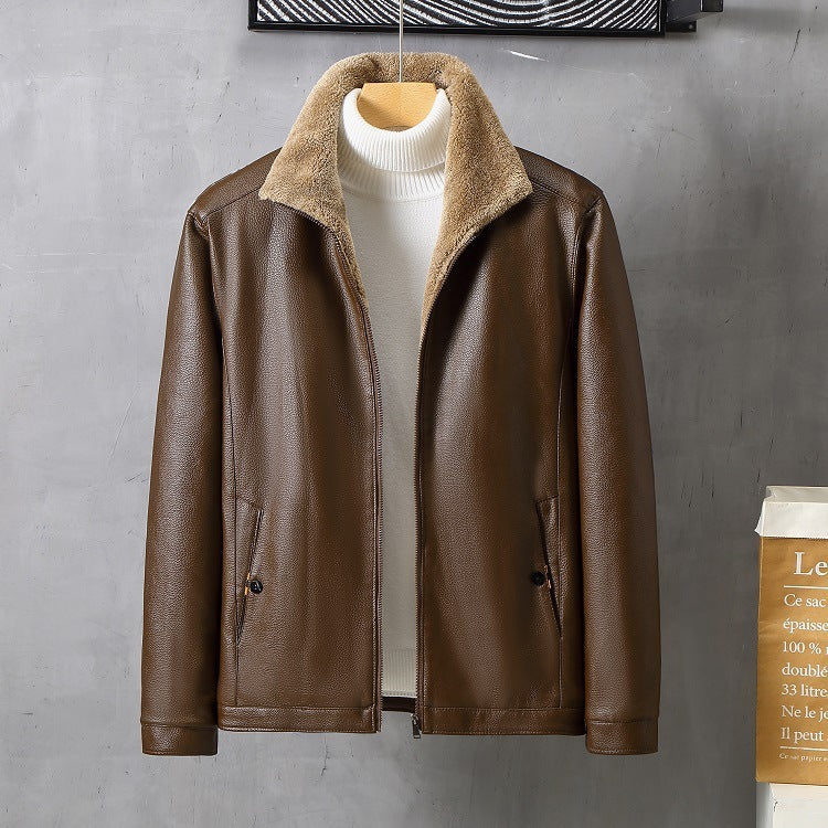 men's faux leather lapel coat, view 8 - MRSLM