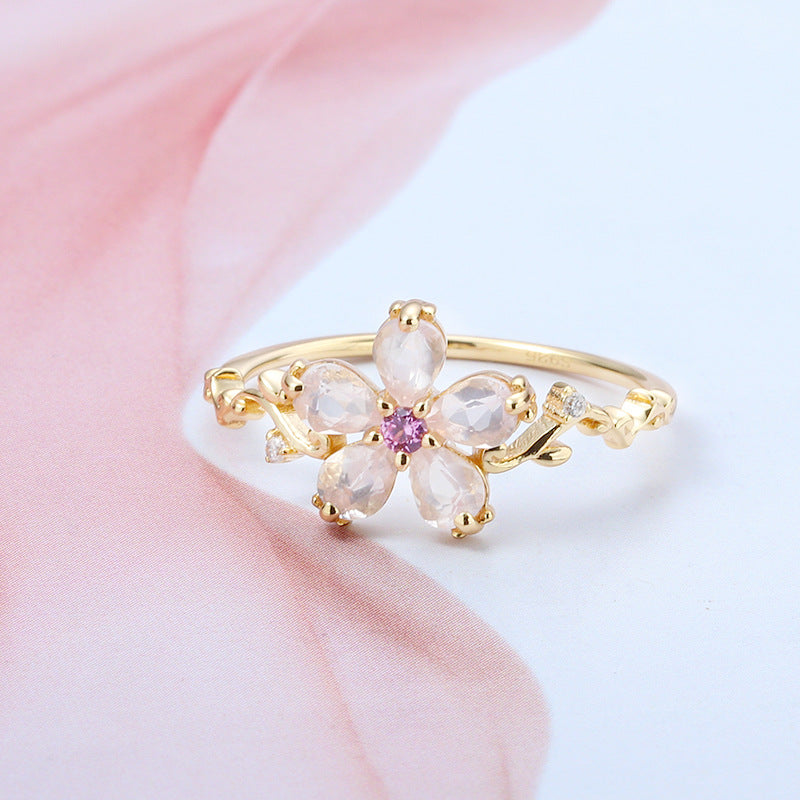 S925 Sterling Silver Crystal Flower Ring