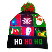 Light-up LED Christmas knit beanie with pom-pom, view 16 - MRSLM