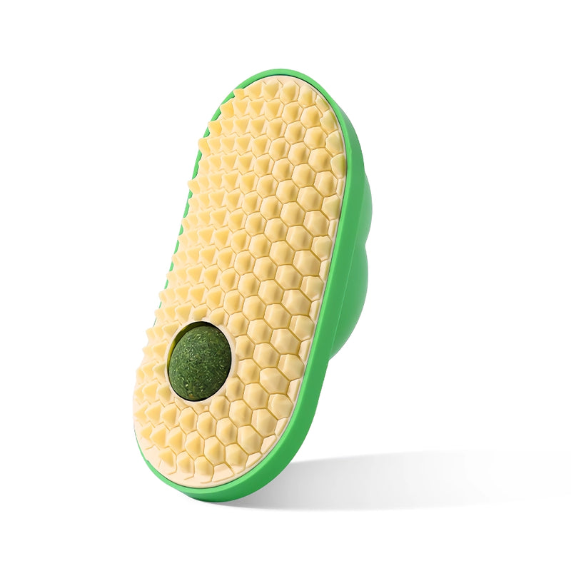 cat grooming brush with catnip, view 2 - MRSLM
