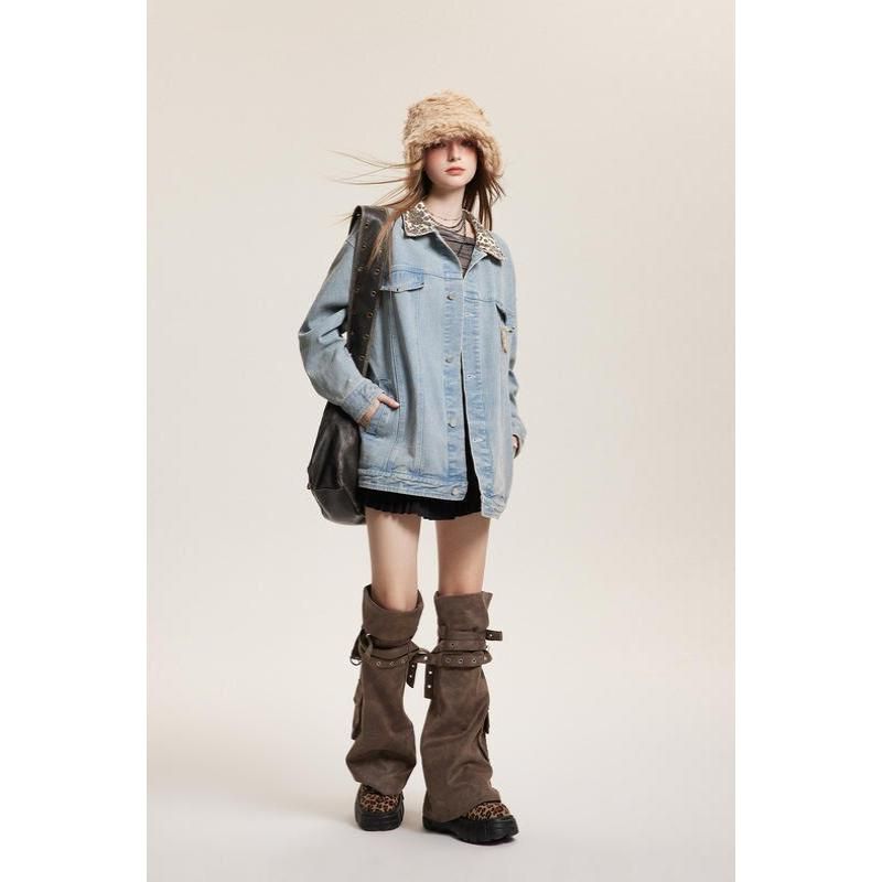 leopard patchwork denim jacket, view 10 - MRSLM