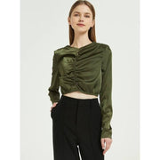 green chiffon long sleeve blouse, view 3 - MRSLM