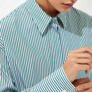 striped cotton blouse with lace-up detail, view 2 - MRSLM