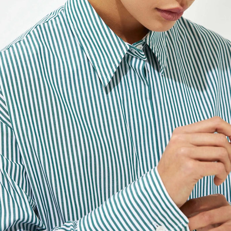 striped cotton blouse with lace-up detail, view 2 - MRSLM