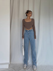 front slit high waist mop jeans, view 4 - MRSLM