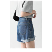 Retro blue high-waisted denim shorts, view 6 - MRSLM