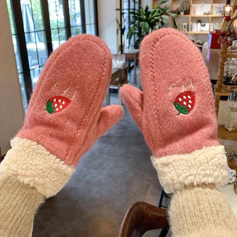 women's strawberry plus velvet cycling gloves, view 5 - MRSLM