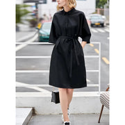 elegant a-line shirt dress with belt, view 3 - MRSLM