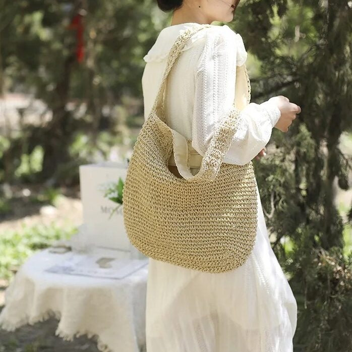 straw shoulder bag, view 3 - MRSLM