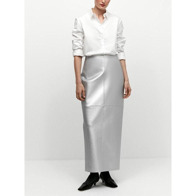 Gold PU leather long skirt, view 4 - MRSLM