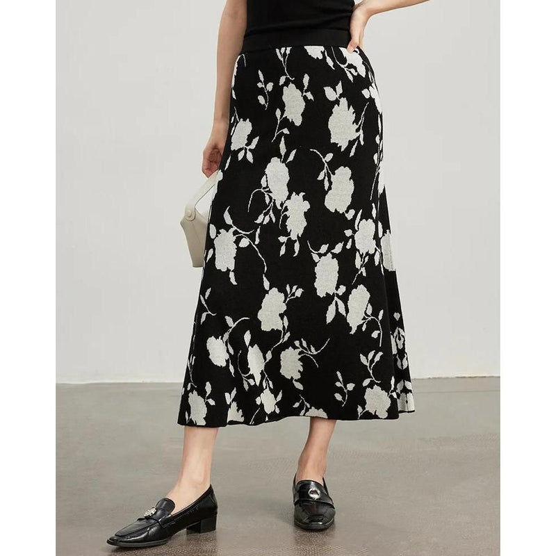floral jacquard woolen knit skirt, view 2 - MRSLM