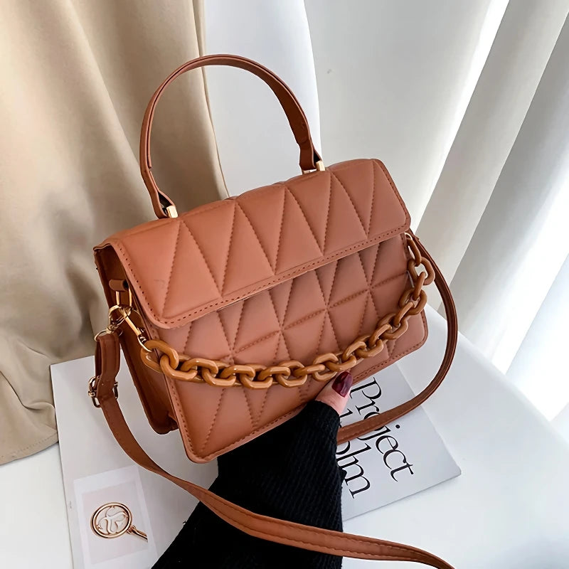 Chain-trimmed plaid crossbody bag, view 7 - MRSLM