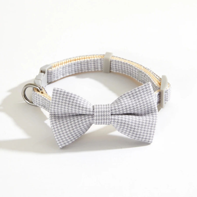 checkered pet collar with butterfly knot, view 4 - MRSLM