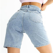 classic blue knee-length denim shorts, view 5 - MRSLM