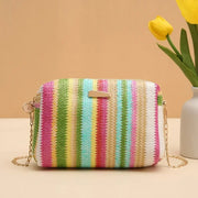 rattan knit straw crossbody bag, view 3 - MRSLM