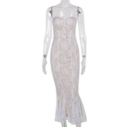 Lace strap fishtail long dress, view 7 - MRSLM