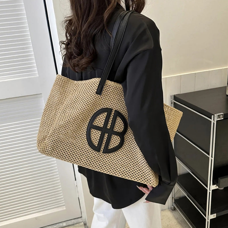 handmade straw knitting tote bag - MRSLM