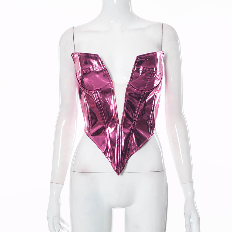 women's deep v mesh zipper slim top, view 5 - MRSLM