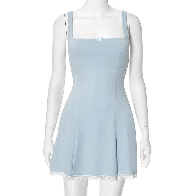 square-neck cinched sling dress, view 6 - MRSLM