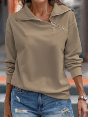women's zip high neck loose sweater, view 4 - MRSLM