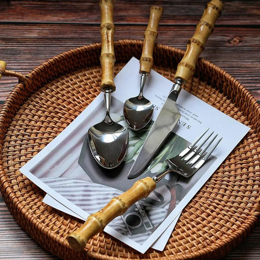 Mirror finish bamboo handle cutlery set - MRSLM