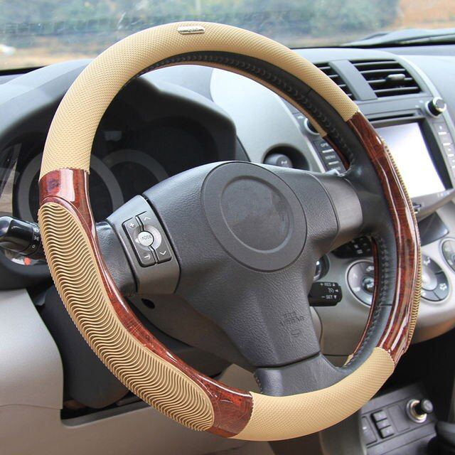 38cm Breathable Imitation Peach Wood Anti-slip Car Steering Wheel Cover