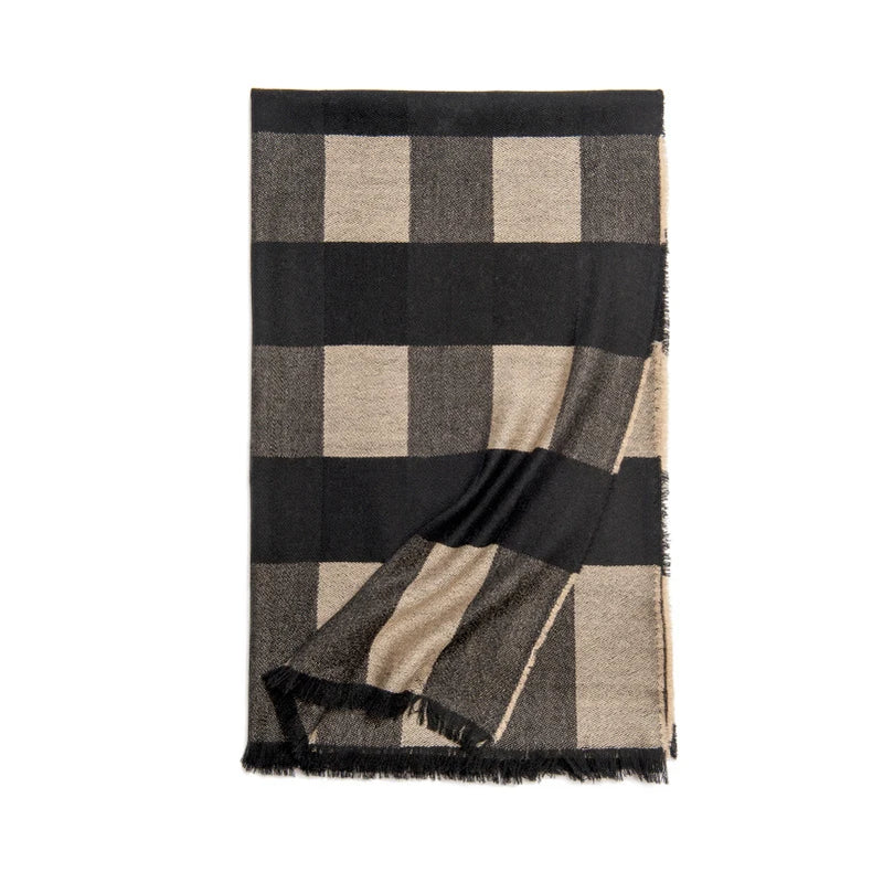oversized wool plaid winter scarf, view 2 - MRSLM