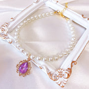 pearl pet collar with rhinestone charm, view 5 - MRSLM