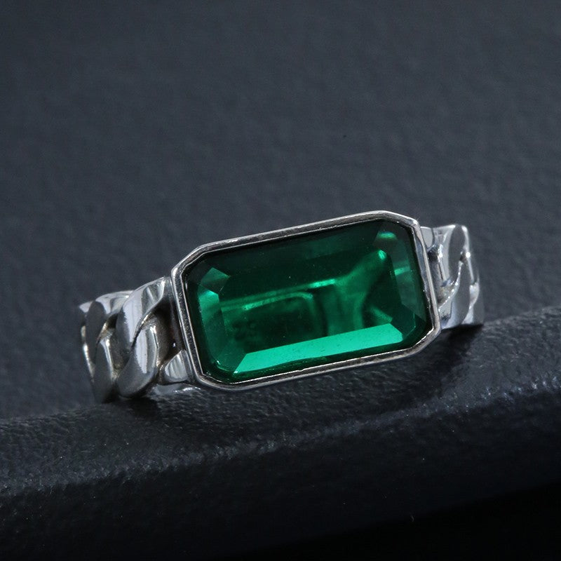 925 silver green zircon emerald ring, view 3 - MRSLM