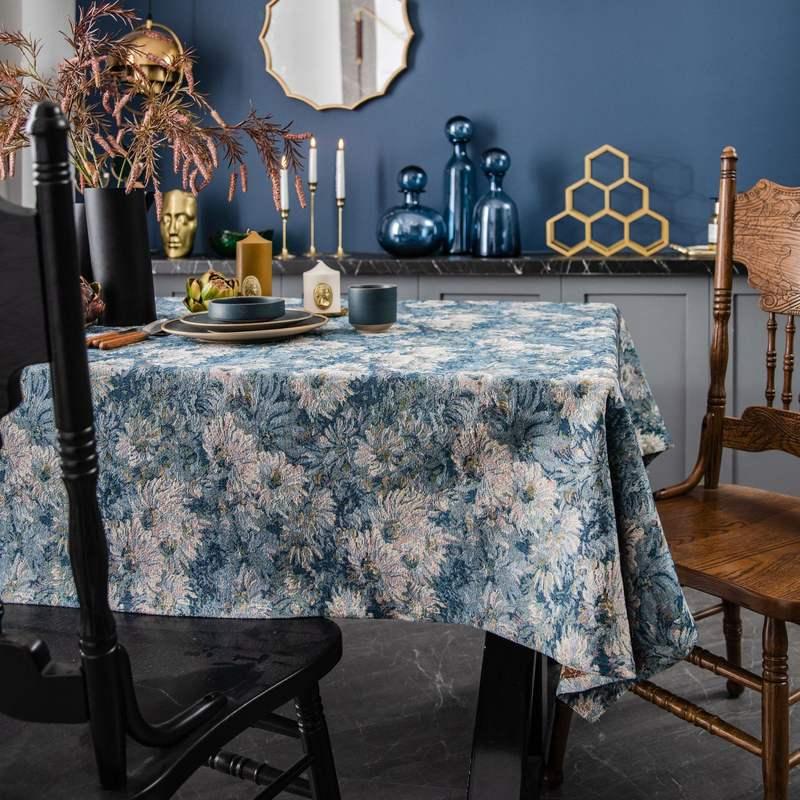 blue jacquard floral tablecloth - MRSLM