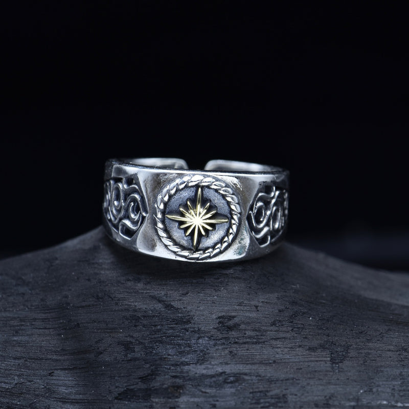 s925 silver retro sunflower pattern ring, view 6 - MRSLM