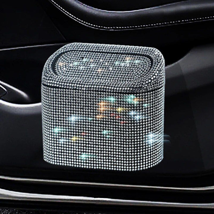 Luxurious Rhinestone Car Trash Bin - Pressing Type Square Storage Bucket