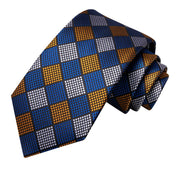 blue and gold plaid silk necktie set for men, view 4 - MRSLM