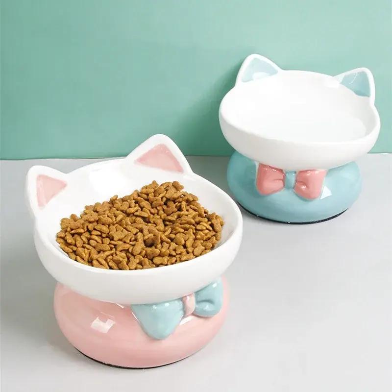 cute ceramic elevated cat bowl, view 4 - MRSLM