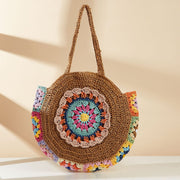 colorful woven beach shoulder bag, view 2 - MRSLM
