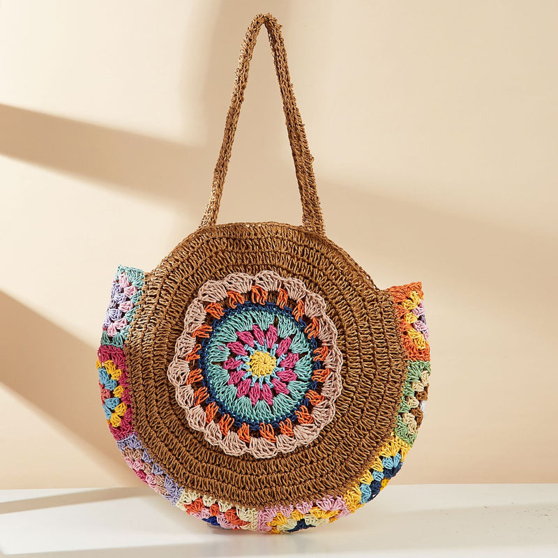 colorful woven beach shoulder bag, view 2 - MRSLM