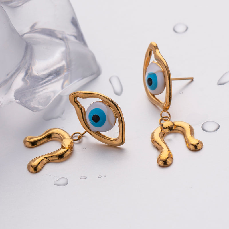 devil's eye asymmetrical earrings, view 5 - MRSLM