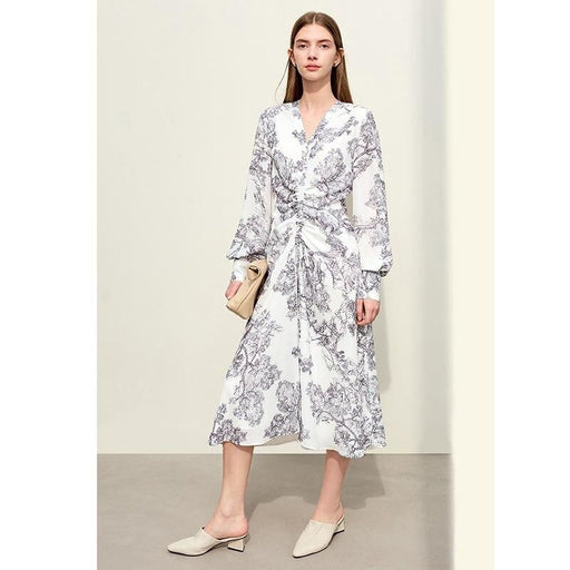 V-neck chiffon dress with Chinese print, view 2 - MRSLM