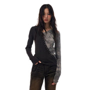 irregular v-neck knitted pullover, view 2 - MRSLM