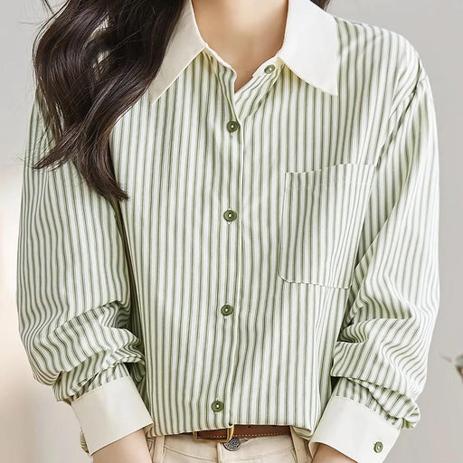 green striped chiffon blouse, view 2 - MRSLM