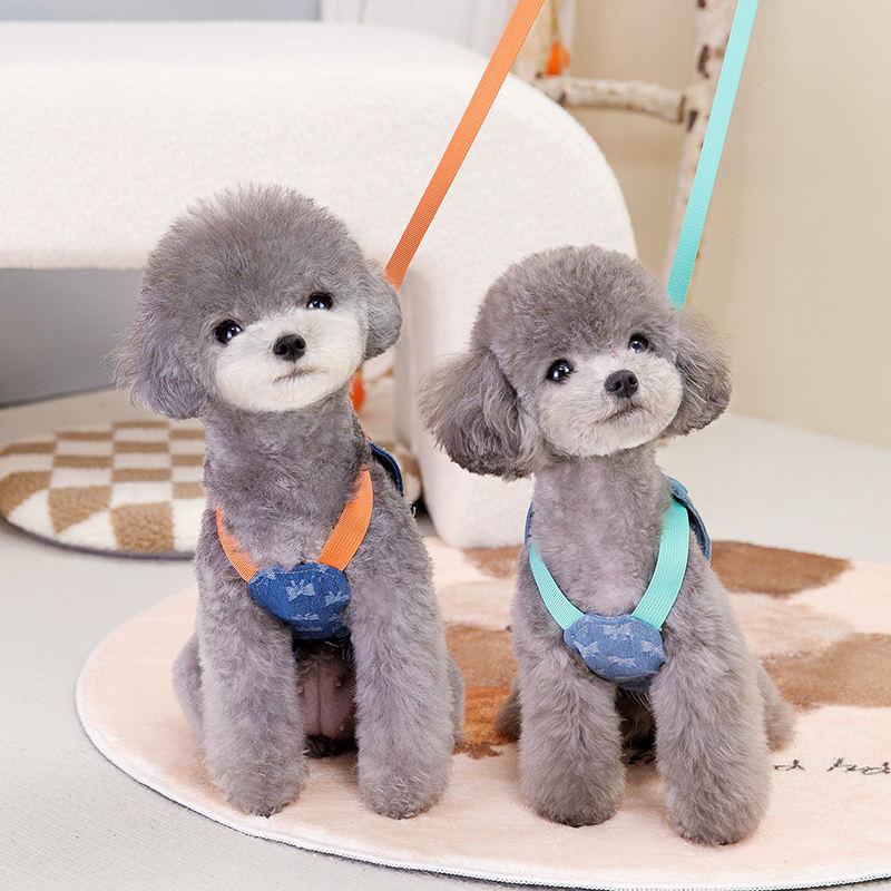 cotton denim dog harness and leash set - MRSLM